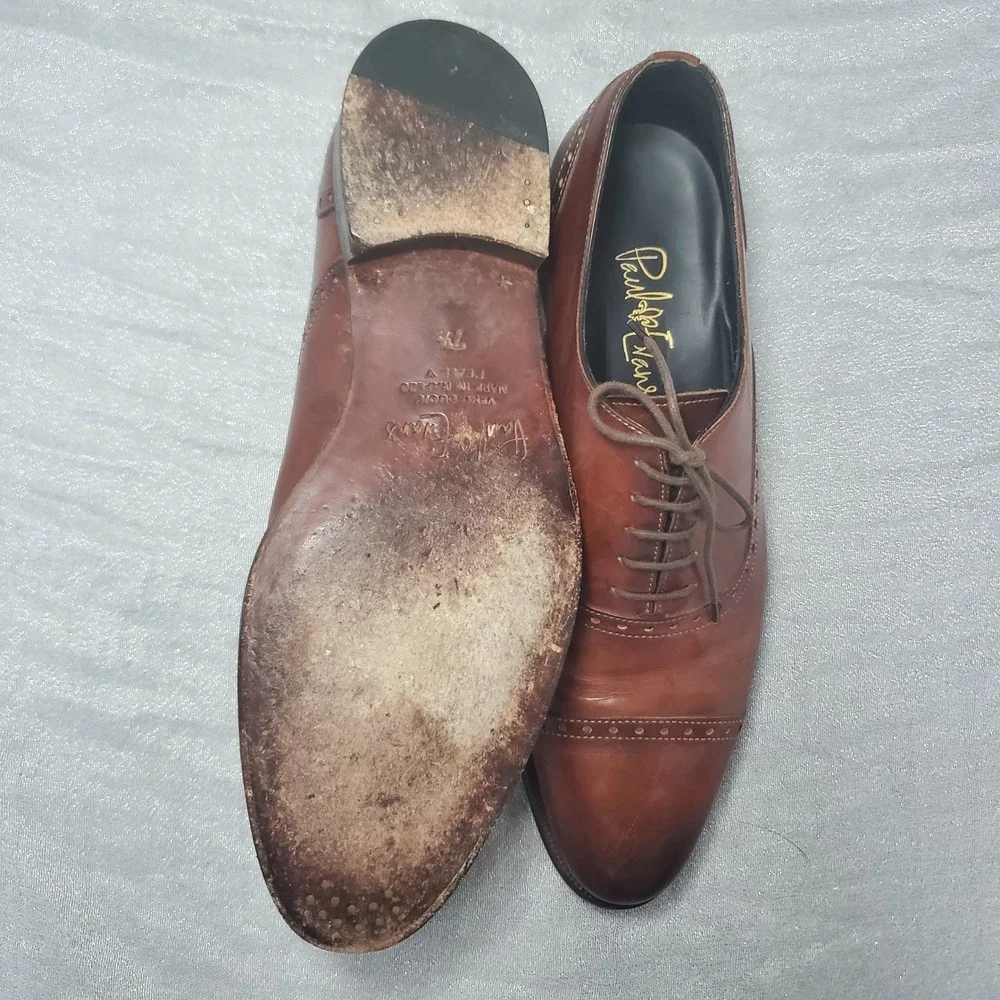 Paul Evans The Brando semi-brogue Brown Leather Cap Toe Shoes Made in Italy 7.5